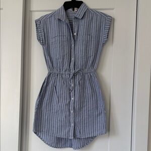 Striped Blue Sleeveless Shirt Dress